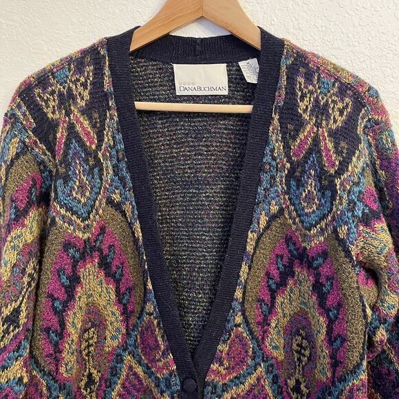 Vintage Dana Buchman Cardigan Medium Wool Alpaca Tapestry Artsy Long Italy Made - Picture 2 of 14